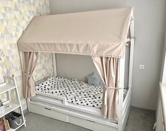Cama con DOSEL, cama con dosel Montessori, cortinas para cama, casa Montessori, cortinas para cama con dosel, cortinas para cama con dosel, tienda de juegos, baldaquín para cama
