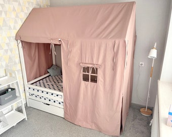 Cama con DOSEL, cama con dosel Montessori, cortinas para cama, casa Montessori, cortinas para cama con dosel, cortinas para cama con dosel, tienda de juegos, baldaquín para cama