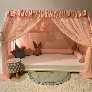 Luifel voor meisjes, Montessori-luifel, tule gordijnen voor het bed, luifel voor een huisbed, luifel voor een kinderbed, luifel voor een huisbed, tule luifel afbeelding 4