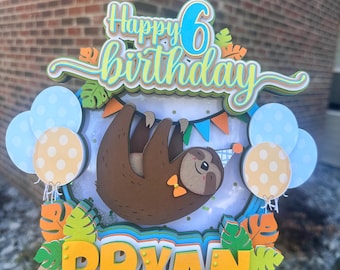 Adorno para tarta de cumpleaños de perezoso: Decoración para fiestas en cartulina en capas.