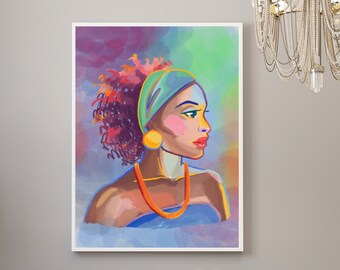 Arte murale afroamericana, Pittura di donna afro, Poster magico della ragazza nera, Arte della donna nera, Donna nera, Arte afro, Pittura ad acquerello, Decorazione