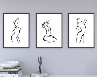 Woman Line Art Print Set of 3, Female Line Art print, Woman Line Drawing | Body line art, Female Figure, Minimalist line art, line art print