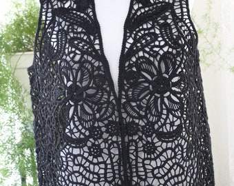 Black Special Vest , Lace , Crochet , Stylish , Perfect Visual , Gift , Special Product