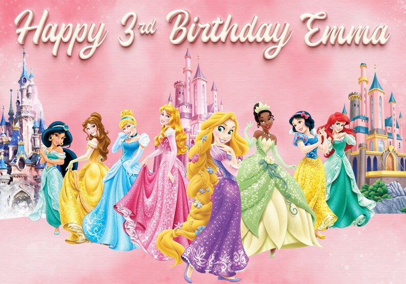 Princess Birthday Banner Princess Personalized Birthday BackdropPrincess Personalized BannerCustomized BannerDigital File