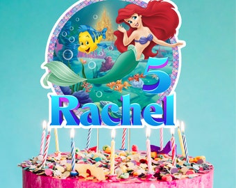 Ariel PRINCESS ARIEL BIRTHDAY PARTY PERSONALISED EDIBLE ICING CUPCAKE TOPPER 053 