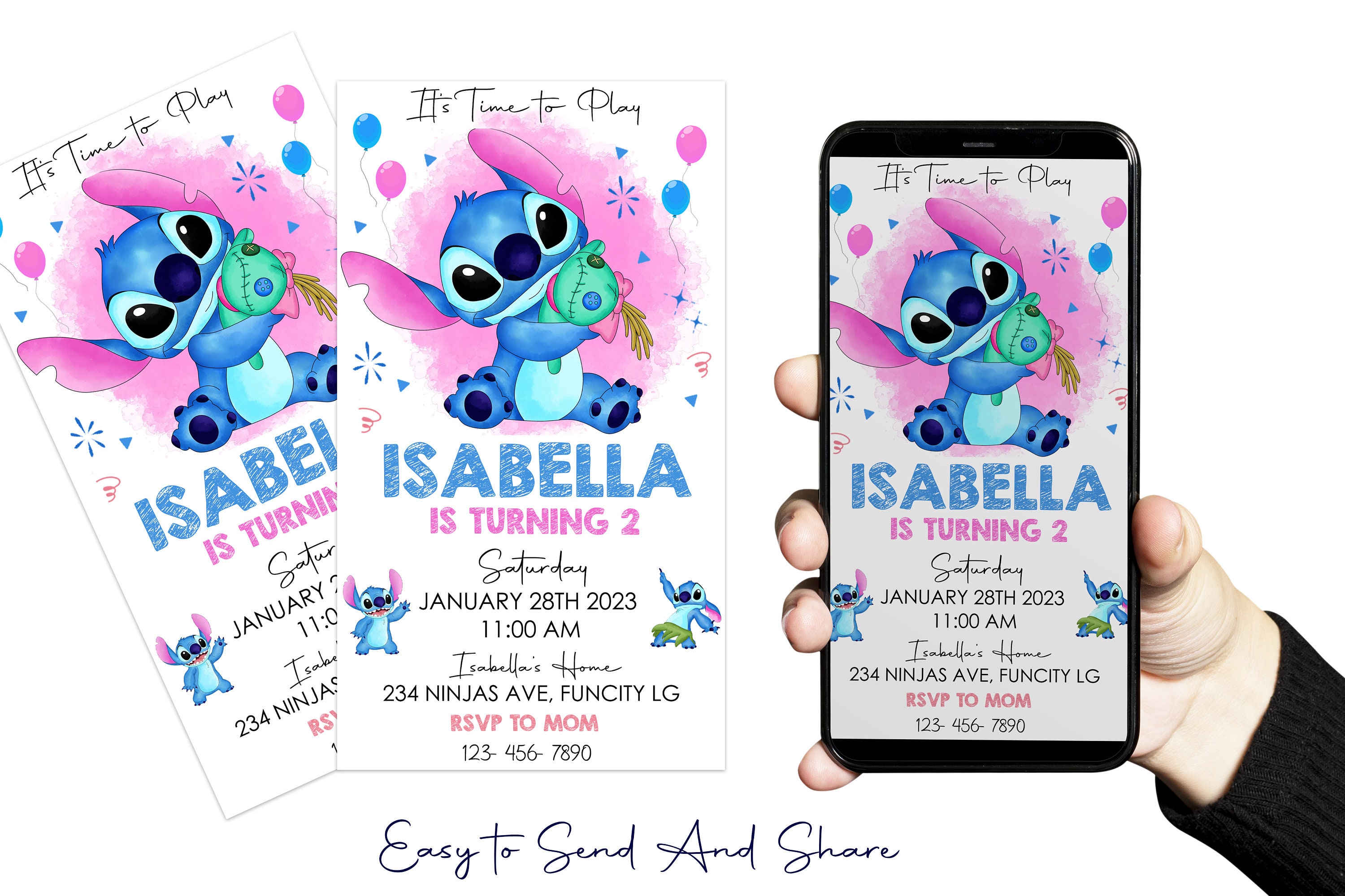 EDITABLE Stitch Birthday Invitation, Kids Birthday Invitation, Childrens  Birthday Invitation, Digital Download, Editable Template 