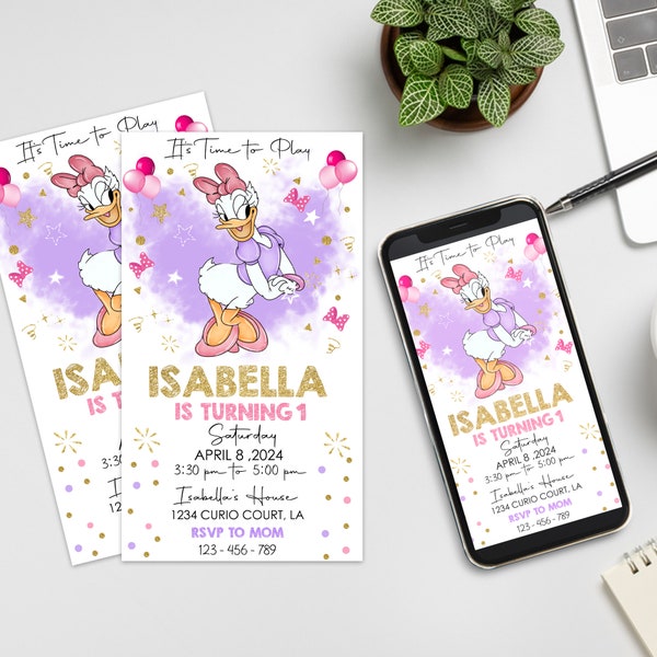 Disney Daisy Duck Birthday invitation Daisy Party Mobile Phone Text Invitation Electronic Email Invite Digital Invitation,Digital File