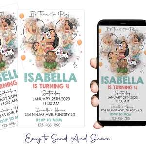 Moana Invitation Theme Birthday Girl Moana Party Mobile Phone Text Invitation Electronic Email SMS Invite Digital Invitation, Digital File