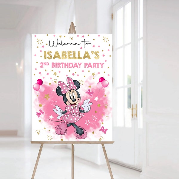 Minnie Mouse Birthday Welcome Sign,Minnie Mouse Personalized Birthday Welcome Sign,Minnie Mouse Pink Welcome Sign- Digital File Only