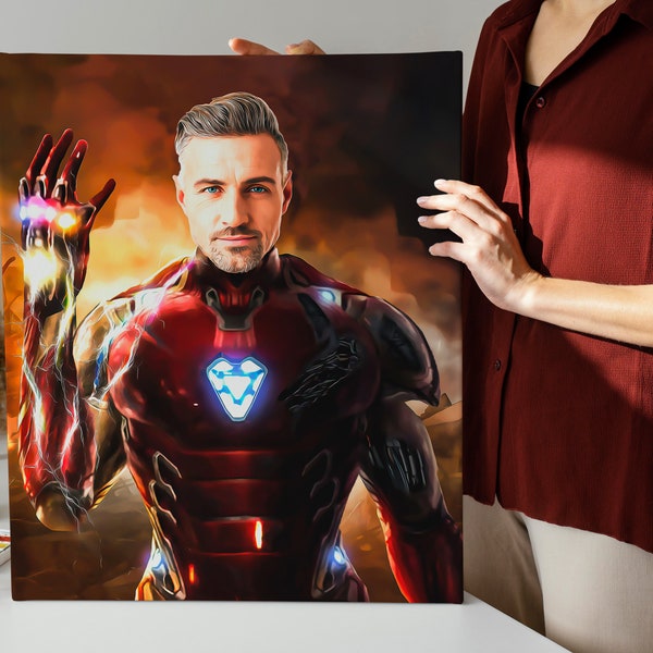 SuperHero Iron Man Custom Portrait, Get Your Own Superhero Portrait from your photo,Personalized Gift,Superhero caricature,Digital File Only