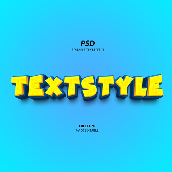 Text Style Effect 3D - PSD Text Effect 3D - Editable Font Effects Yellow and Blue