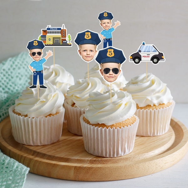 Topper per cupcake personalizzato della polizia stampabile, topper per cupcake personalizzato dell'agente di polizia, topper per torta di compleanno del poliziotto, solo file digitale