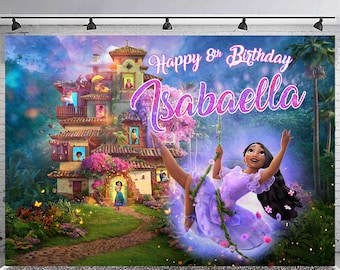 Telón de fondo de cumpleaños de Encanto Isabella, estandarte de cumpleaños de Encanto isabela, decoración de Encanto, fiesta de cumpleaños de Encanto - Solo archivo digital