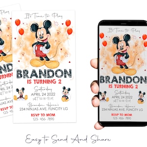 Mickey Mouse Invitation Theme Birthday Mickey Party Mobile Phone Text Invitation Electronic Email SMS Invite Digital Invitation,Digital File