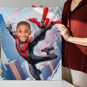 SuperHero Miles Morales Kids Custom Portrait,Get Your Own Superhero Portrait from your photo,Personalized Superhero caricature,Digital File