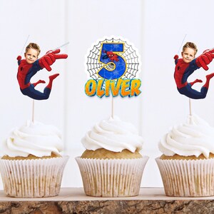 Printable Spiderman Custom Photo Cupcake Topper, Personalised Spiderman ...