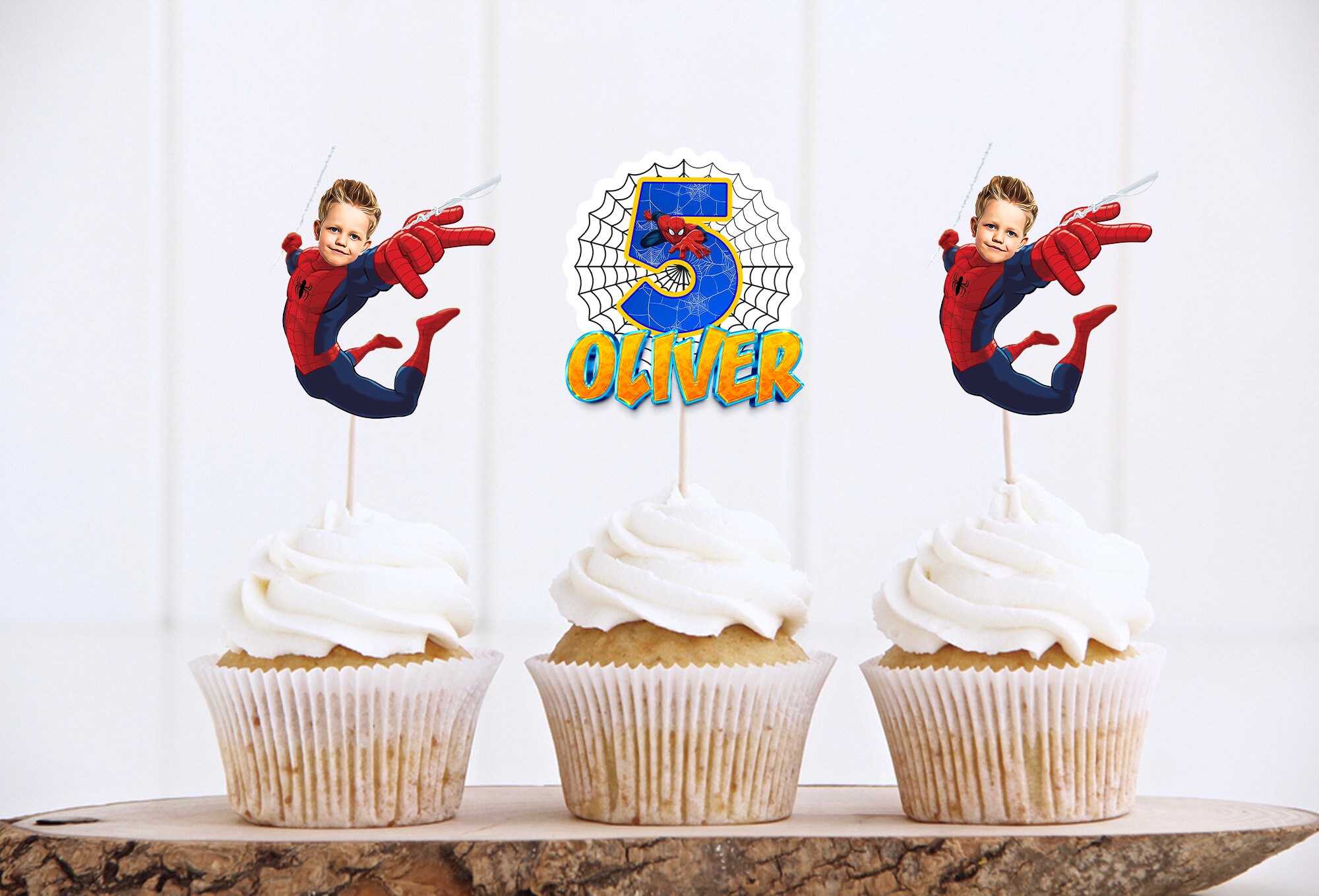 Printable Spiderman Custom Photo Cupcake Topper Personalised Etsy