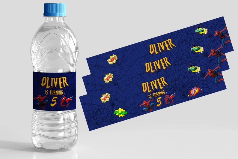 Spiderman Bottle Label Water Bottle labels Template Spiderman Birthday Party Spiderman Banner Digital File Only