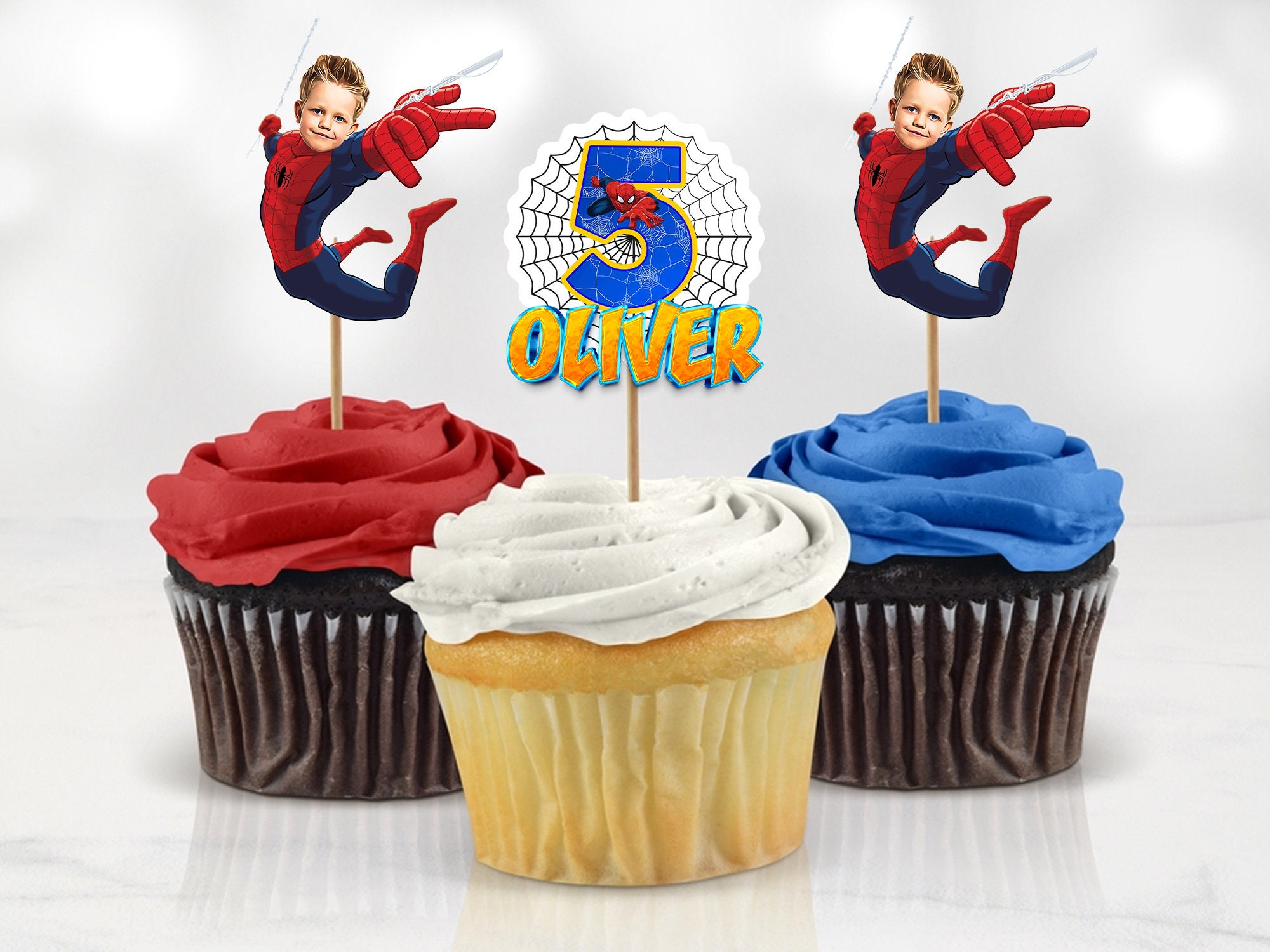 Printable Spiderman Custom Photo Cupcake Topper Personalised Etsy