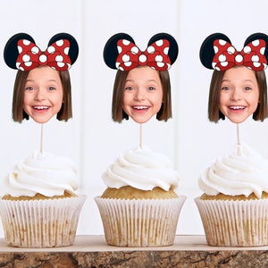 Printable Minnie Mouse Photo Cupcake Toppers - Minnie Mouse Portrait Cupcake toppers - Minnie Mouse Custom Head Cake Topper Digital File
