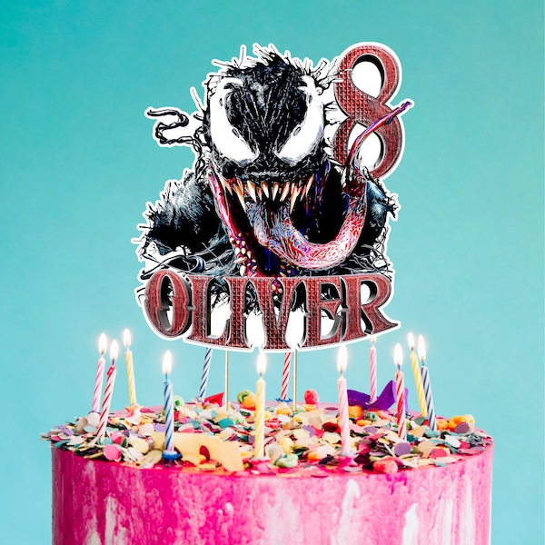 Topper per torta Venom stampabile, Topper per torta per feste di compleanno Venom, festa di compleanno Venom per bambini, torta Venom, solo file digitale