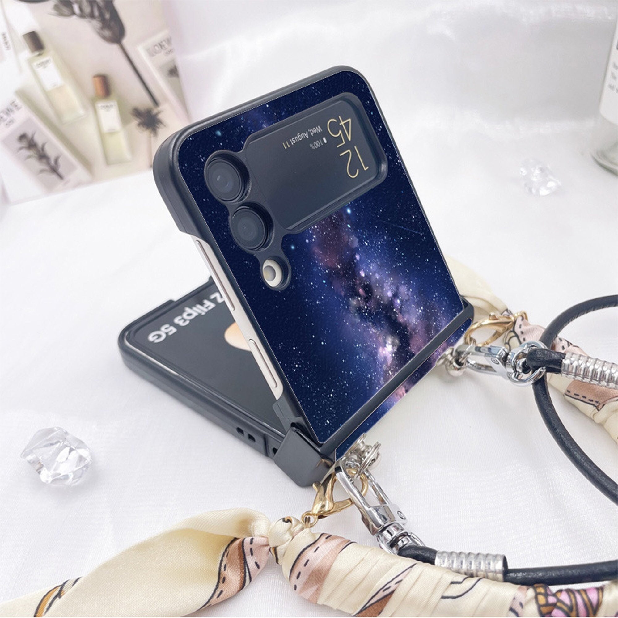 Skinned Denim Bowknot Lanyard Case for Samsung Galaxy Z Flip 3 4