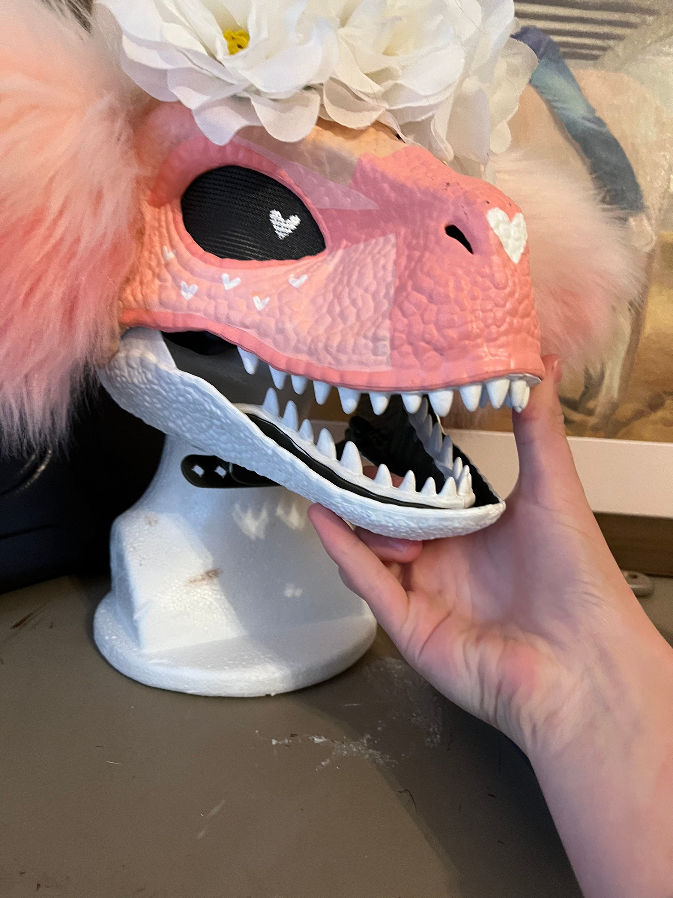 Pink and White Dino Mask 