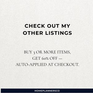Pu&ograve; includere: Una grafica promozionale con il testo "SCOPRI I MIEI ALTRI ELENCHI". Indica anche "ACQUISTA 3 O PI&Ugrave; ARTICOLI, OTTIENI IL 60% DI SCONTO - APPLICATO AUTOMATICAMENTE AL CHECKOUT". Il nome del negozio "HOMEPLANNERSCO" &egrave; in basso.