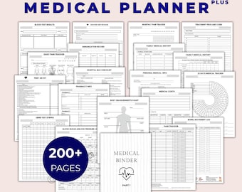 Planificador médico imprimible / Planificador de atención médica, Carpeta médica para enfermedades crónicas, Planificador para cuidadores, Registro médico de salud, Historial médico