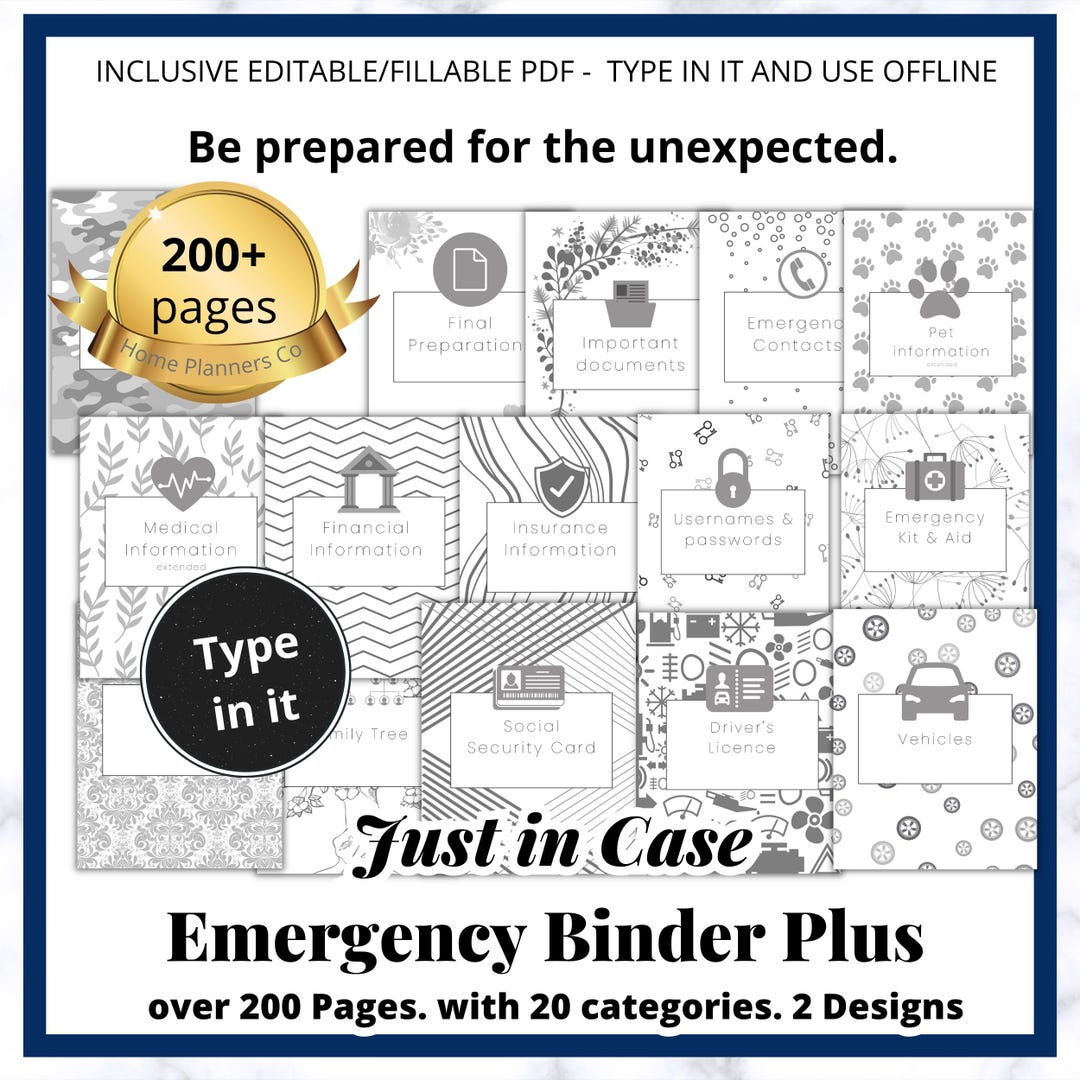 Editable Just in Case Emergency Planner Binder | Just in Case Planner ...