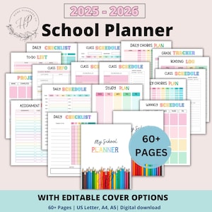 School Planner 2025-2026: Digital & Printable Student Planner | Homework Tracker, Assignment Organizer and Academic Schedule Template