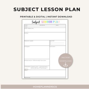 Lesson Plan Template - Printable Daily Lesson Planner, Detailed Subject Planner, Homeschool Classroom Teaching Resource (Digital Download) image 2