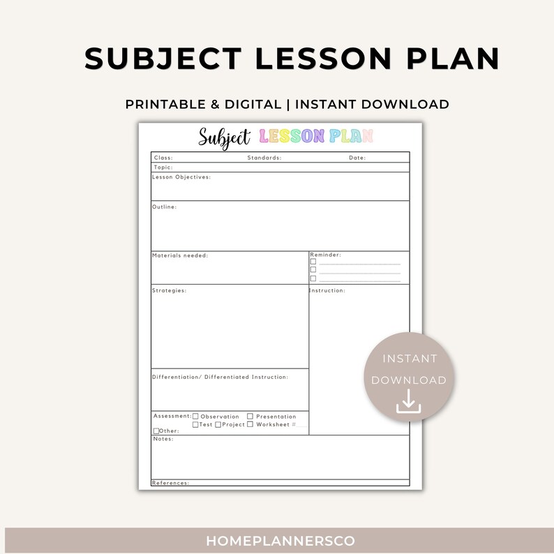 Lesson Plan Template - Printable Daily Lesson Planner, Detailed Subject Planner, Homeschool Classroom Teaching Resource (Digital Download) image 2