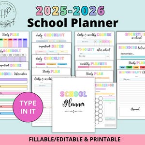 School Planner 2025- 2026 EDITABLE Printable Back To School Planner for Kids, Homeschool Planner, Weekly Kids Planner, Homeschool Assignment