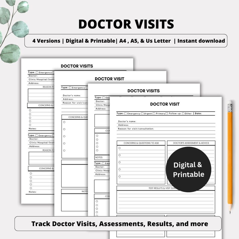 Doctor's Visits Log, Medical Appointment Tracker, Health Visits, Doctor ...