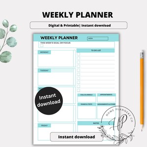 Colored Weekly Planner: Printable & Digital Weekly Tracker | Productivity Planner, To-Do List and Schedule PDF