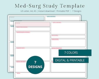 Med Surg Study Template, Medical Surgical  Template,  Nursing Student Guide Nursing Notes Disease Study Guide Disease Process Template NCLEX