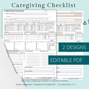 EDITABLE Caregiving Elderly Care Checklist Printable Template for Caregivers, Care log Template, Daily cleaning,Daily Tasks,Housekeeping PDF