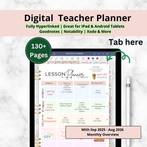 Digital Teacher Planner Plus with Hyperlinks, 2025-2026 Academic Planner, Undated Teaching Planner for Note-taking Apps Goodnotes Notability