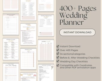 400+ Wedding Planner Plus Printable Wedding Planner Template Bundle, Minimalist Wedding Planner, Wedding Organizer, Wedding Checklist To Do