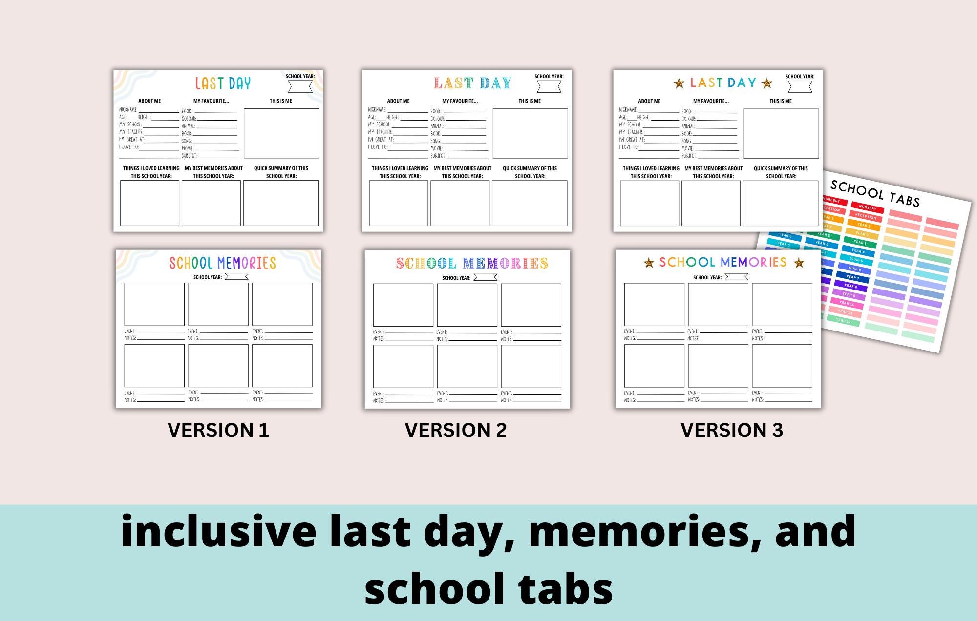 School Memory Box - UK Version | Printable School Years Pages, Kids ...