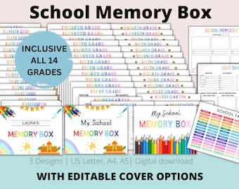 School Memory Box Printable Kids Keepsake Personalized Back to School Box | School Memory Journal School Memories Printable School Journal