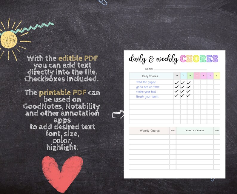 Printable Chore Chart EDITABLE Editable Weekly Schedule Etsy