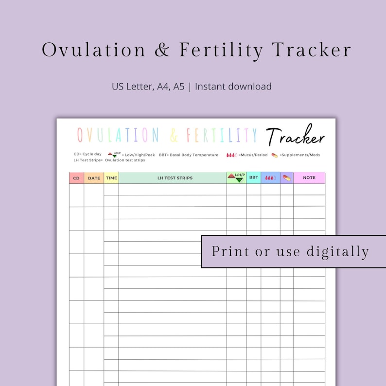 Ovulation & Fertility Test Strips Tracker, Pregnancy Tracker,Fertility TTC Planner,OPK Predictor Kits Log |Trying to conceive Printable PDF image 2