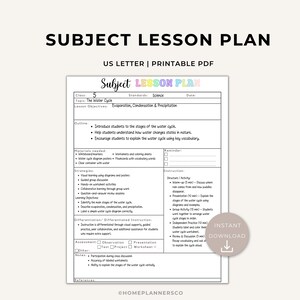 Lesson Plan Template - Printable Daily Lesson Planner, Detailed Subject Planner, Homeschool Classroom Teaching Resource (Digital Download) image 1