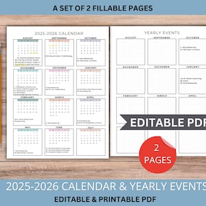Editable Calendar 2025- 2025 with Yearly Events, Printable School Calendar School Planner for Preschool, Daycare, Childcare Academic Planner
