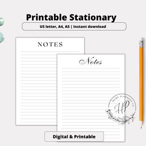 Printable Lined Stationery Paper Set: for Letter, Notes, US Letter, A4, A5 (PDF Download)