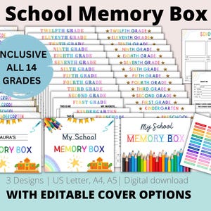 School Memory Box Printable Kids Keepsake Personalized Back to School Box | School Memory Journal School Memories Printable School Journal