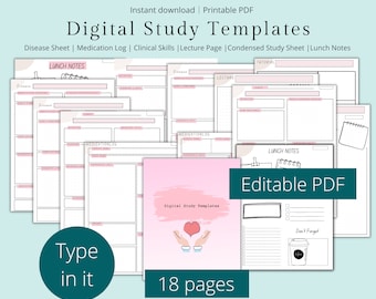 EDITABLE Nurse Medical Study Notes Templates | Clinical Skills Nursing Notes | Patho Nursing Notes Template Med-Surg Study Template Medicine
