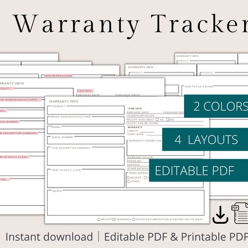 EDITABLE Warranty Tracker Printable Warranty Log Warranty Etsy